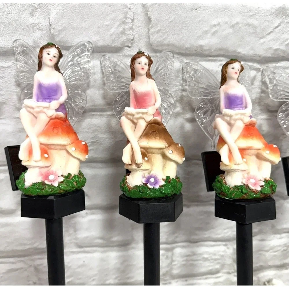 Fairy Solar Garden Stake Lights Whimsical Garden Fairy Mushroom Garden Lamps 5pc